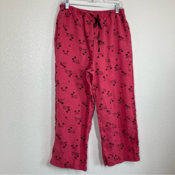 J Jill Linen Pull On Pants Relaxed Fit Pink Medium Wide Leg Beach - Picture 4 of 13